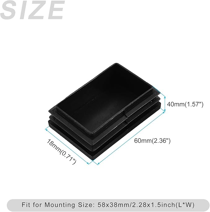 METALLIXITY Rectangle End Caps (60 x 40mm) 10Pcs, Plastic Rectangle Tube Inserts Threaded End Blanking Caps Protector - for Furniture Table Chair Legs, Black - Image 2