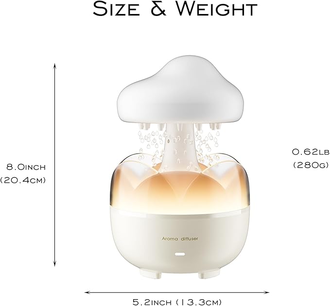 Raindrop Portable Humidifier,Cloud Essential Oil Diffuser,230ml Capacity,Remote Control,with Night Light and Waterless Auto Shut-Off,for Office Room Bedroom Livingroom - Image 6