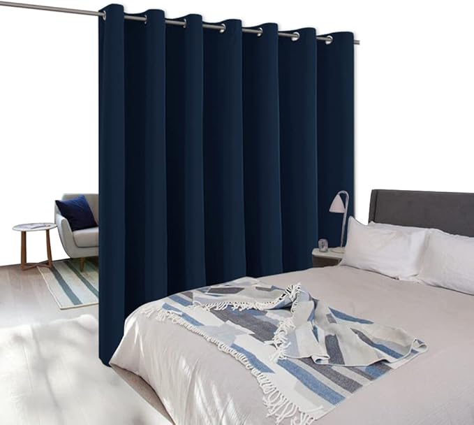 NICETOWN Room Separating Divider, Room Divider Curtain Screen Partition, Function Thermal Blackout Noise Reducing Curtain, Sliding Door Insulated Curtain for Patio, Navy, 8.3ft Wide x 9ft Long - Image 2