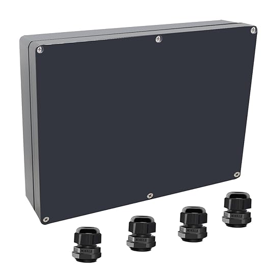 Junction Box IP65 Waterproof ABS Plastic Electrical Project Case Power Junction Boxes, Project Box with 4 PCS M16 Cable Glands 11.42x8.27x2.48 inch (290 x 210 x63 mm) by Otdorpatio