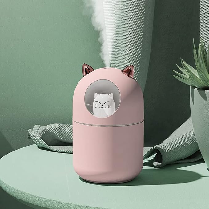 Portable 300ml Mini Cool Mist Humidifier With Night Light, USB Auto Shut-Off, Ultra-Quiet, 2 Spray Modes for Home Office Travel (Pink) - Image 4