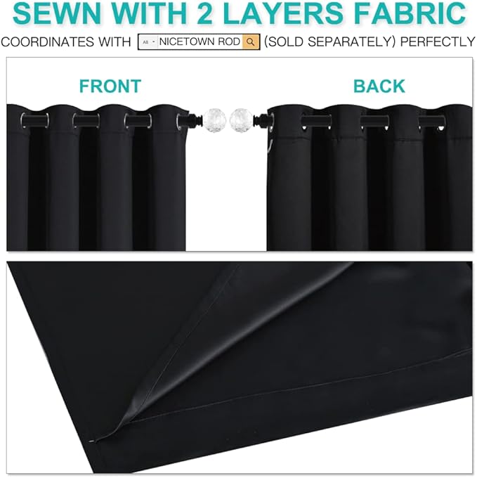NICETOWN High-End Thermal Curtains, Full Blackout Curtains 84 inches Long for Dining Room, Soundproof Window Treatment Drapes for Hall Room, Black, 62 inches Wide Per Panel, Set of 2 Panels - Image 4