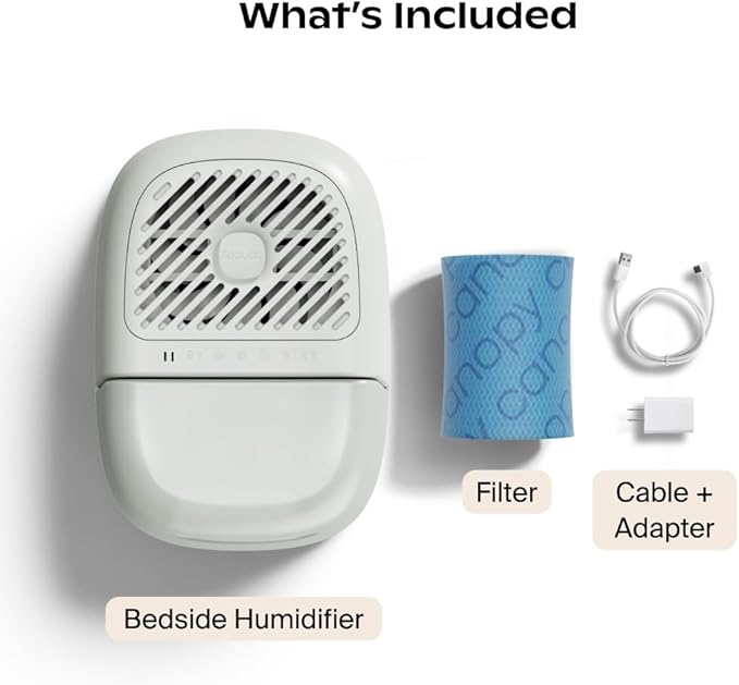 Canopy Bedside Humidifier 2.0, White, 36 HR Run Time, 2.5L Capacity - Reading Light & White Noise - Alleviate Symptoms of Allergies, Flu, Cold, Dry Skin - Humidifier, Filter, Power Cord & Adapter - Image 3