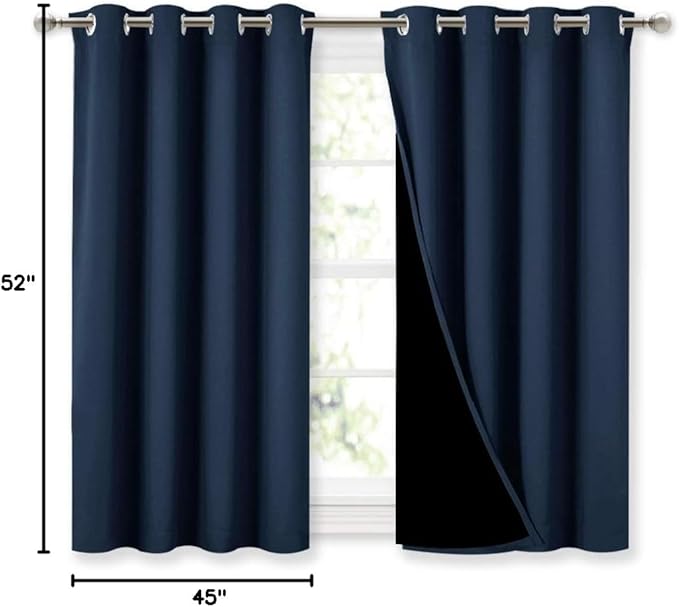 NICETOWN 100% Blackout Curtains with Black Liners, Thermal Insulated 2-Layer Lined Drapes, Energy Efficiency Small Window Draperies for Dining Room (Navy Blue, 2 Panels, 52 inches W by 45 inches L) - Image 8