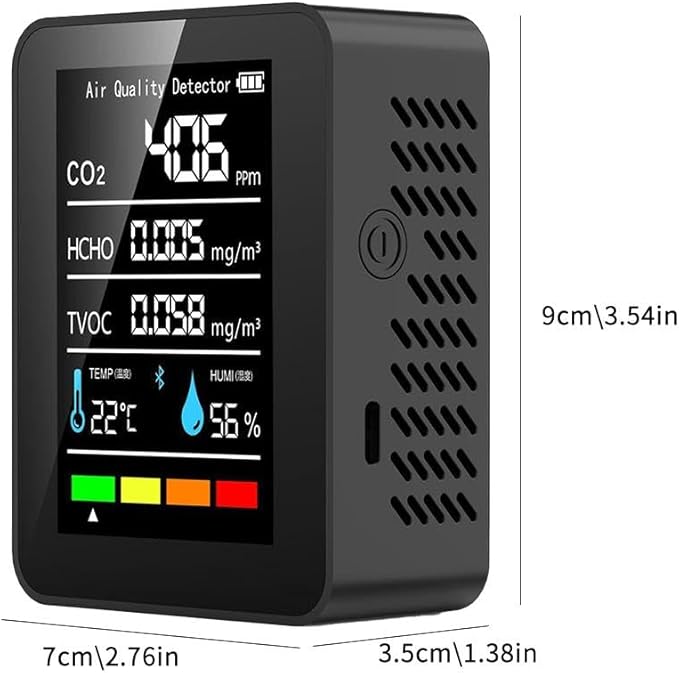 Air Quality Monitor,CO2 Monitor,5in1 Indoor CO2 Detector Formaldehyde HCHO TVOC Tester Alarm,Desktop Air Quality Tester,Air Quality Meters for Home Office Hotel Restaurant School (Black) - Image 6