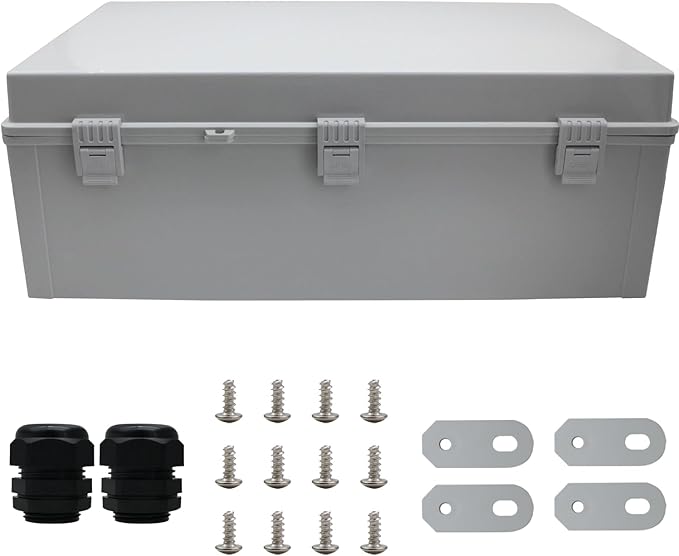 MAKERELE Water Proof Electrical Boxes Extra Large IP67 Electronics Projects Junction Waterproof Case with 2 NPT 1”Glands and Wall Bracket Hinged Cover Outdoor Enclosure Box(23.6"*15.7"*8.7") by MAKERELE