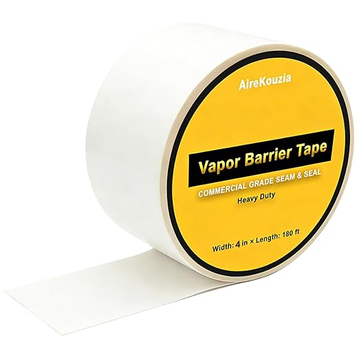 Crawl Space Vapor Barrier Tape - 4 inch x 180Ft Roll Strength Seal for Polyethylene Moisture Barriers & Insulation Tape, White Seam Tape by AireKouzia