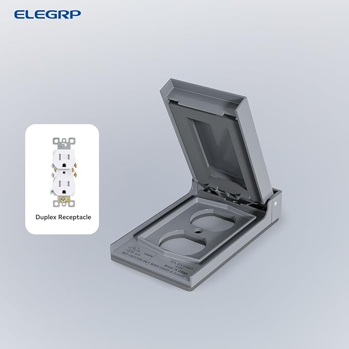 ELEGRP Vertical Outdoor Cover for Duplex Receptacles, Weatherproof Wall Plate, Outdoor Electrical Outlet Cover, Standard Size 1-Gang 4.85” x 2.82”, Thermoplastic, 1 Pack, Grey - Image 4