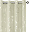 BUHUA Blackout Curtains Silver Foil Print Flower Vine Grommet Drapes, Room Darkening Thermal Insulated Curtains, Noise Reducing Curtain for Bedroom, Cream, 52Wx63L, 2 Panels by BUHUA