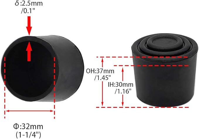 Flyshop 1-1/4", 32 mm, Patio Round Chair Leg Caps, Furniture Table Feet Covers Floor Protectors, Anti-Skid Durable Thick Rubber Leg Tips, 8 Pack, Black - Image 2