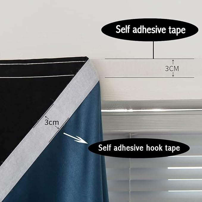 Adhesive Curtain 100% Blackout No-Drill Easy Install for Bedroom Blinds Light Blocking (Black-59 W x 63" L-1P) - Image 6