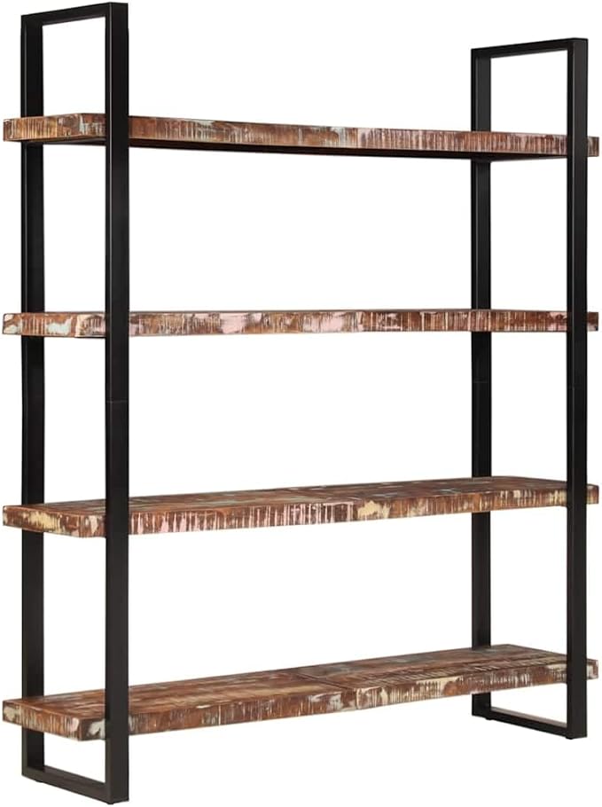 4-Tier Industrial Bookshelf 70.9 Inch Tall Solid Reclaimed Wood Storage Shelf for Living Room Home Office Vintage Furniture Organizer - Image 3