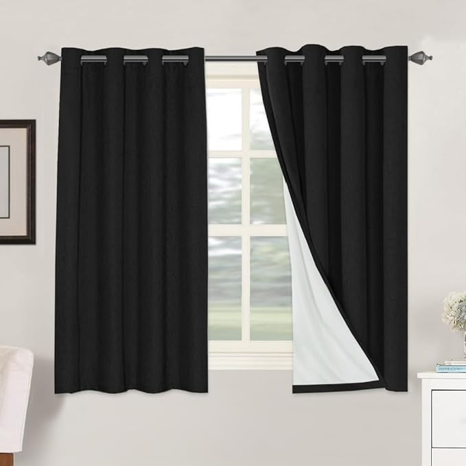 H.VERSAILTEX 100% Blackout Curtains for Bedroom Thermal Insulated Linen Textured Curtains Heat and Full Light Blocking Drapes Living Room Curtains 2 Panel Sets, Black, 52x54 Inch by HVERSAILTEX