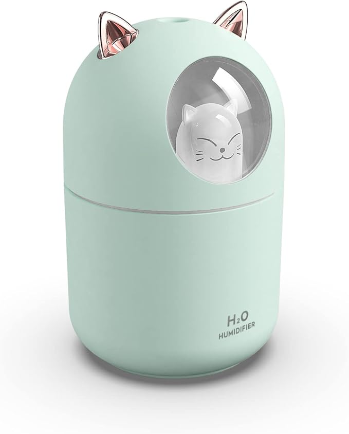 Portable 300ml Mini Cool Mist Humidifier With Night Light, USB Auto Shut-Off, Ultra-Quiet, 2 Spray Modes for Home Office Travel (Green) - Image 2