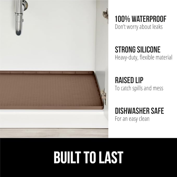 GORILLA GRIP Waterproof Silicone Under Sink Mat with Raised Lip for Kitchen and Bathroom, Cabinet Shelf Liner Stay in Place Mats Dishwasher Safe Drawer Liner, Organizer Tray, 15 x 22 in, Coffee - Image 2