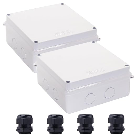 Junction Box,2 PCS Reserved Holes Electrical Boxes Waterproof IP65 ABS Plastic Electrical Power Cord Enclosure Project Box White 5.9 x 5.9 x 2.8 inch(150x150x70mm) by LuSumtly