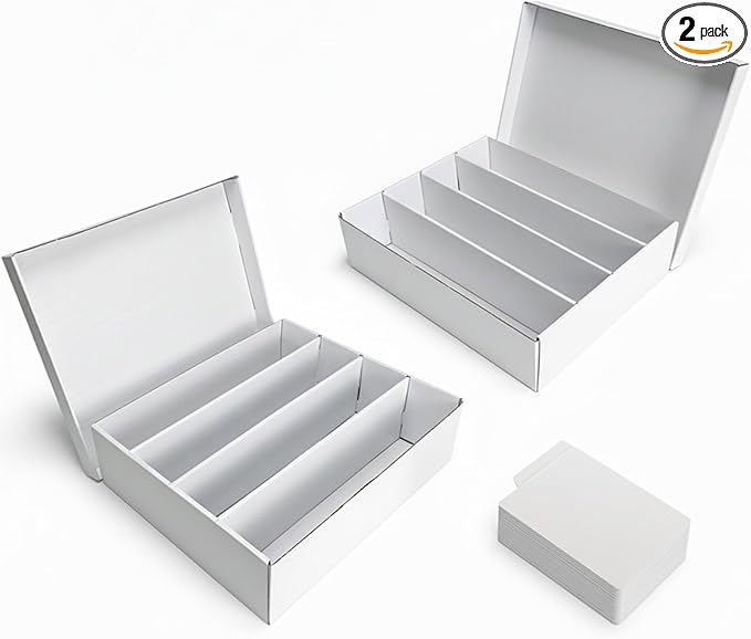 Calenzana 3200-Count Trading Cardboard Card Storage Boxes 2 Pack, 4 Row White Card Box with 32 Dividers, Baseball, MTG, TCG Card Organizer by Calenzana