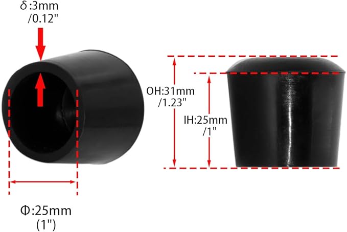 Flyshop 1", 25 mm, Patio Round Chair Leg Caps, Furniture Table Feet Covers Floor Protectors, Anti-Skid Non-Marking Silicone Legs Tips, 8 Pack, Black - Image 2