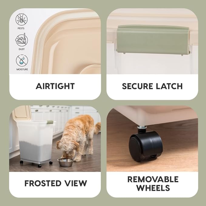 IRIS USA Airtight Dog Food Storage Container, WeatherPro, Up to 40 lbs, Removable Wheels, for Dog Cat Bird and Other Pet Food Storage Bin, Keep Fresh, Translucent Body, Made in USA, Pearl/Almond - Image 5