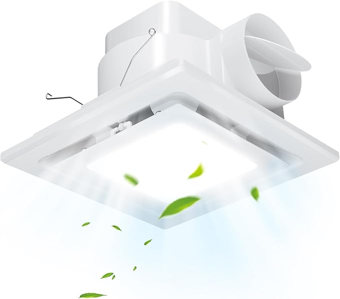 FEITON Bathroom Exhaust Fan with Light, Ceiling Mount, 110 CFM 1.0 Sones 4 Inch Duct, Quiet Square Bath Fan Light Combo, Shower Exhaust Fan with Light by FEITON