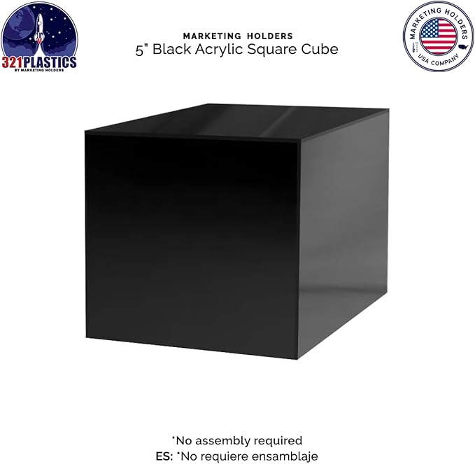 Marketing Holders 5" Acrylic Display Riser Box with One Open Side No Lid Versatile Preassembled Glossy Black Square Lucite Retail Product Platform or Merchandise Storage Bin - Image 7