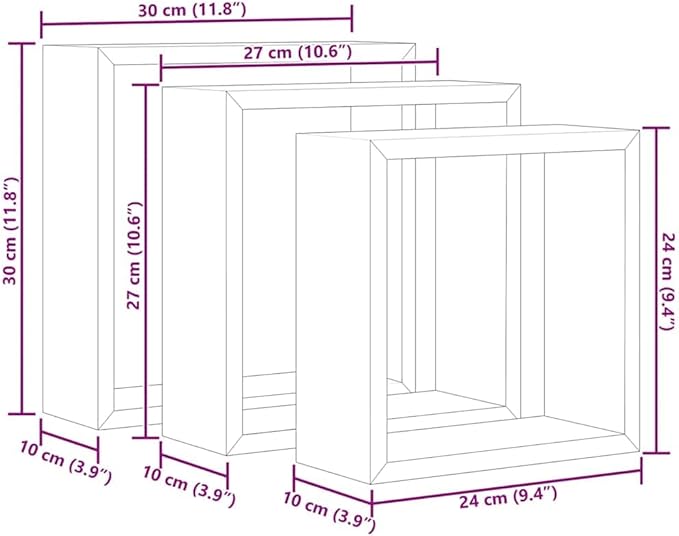 vidaXL Set of 3 Sonoma Oak Wall Cube Shelves - Modern, Durable MDF Floating Shelves for Display and Storage, Easy Installation - Image 3