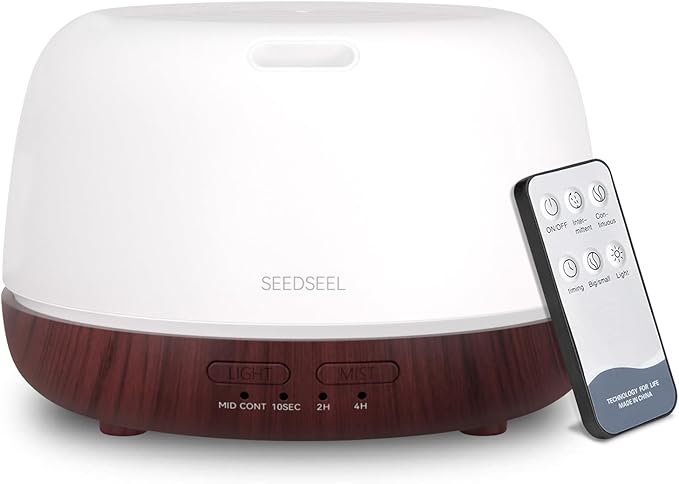 300ML Essential Oil Diffuser,Aromatherapy Diffuser with Remote Control, 7-Color LED Light and 4 Timers,Quiet Auto-Off for Bedroom, Home,Office by SEEDSEEL