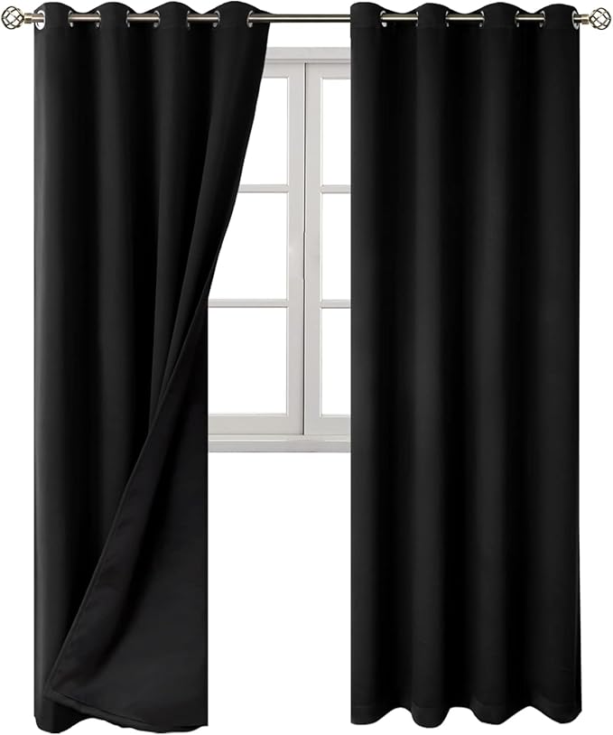 BGment 100% Blackout Curtains 108 Inch Long 2 Panles Set, Thermal Insulated Total Light Locking Soundproof Grommet Curtains & Drapes for Living Room with Black Liner, 52 Inch Wide Each, Black - Image 8