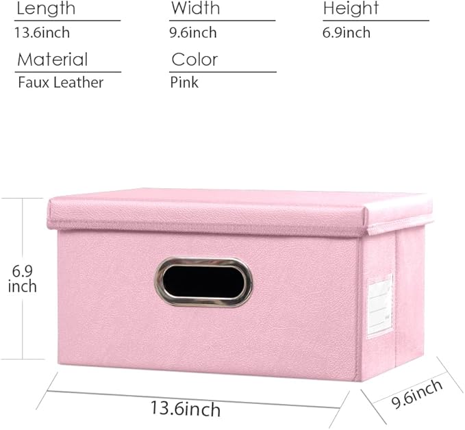 PRANDOM Collapsible Storage Box with Lid [1-Pack] Leather Fabric Foldable Storage Bin Organizer Container Basket Cube with Cover for Home Bedroom Closet Office Nursery Pink (13.6x9.6x6.9) - Image 5