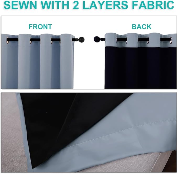 NICETOWN 100% Blackout Lined Curtains, Vintage Blue, 1 Pair, 70" Width x 63" Length Each Panel, 2 Thick Layers Completely Blackout Window Treatment Thermal Insulated Drapes for Kitchen/Bedroom - Image 5