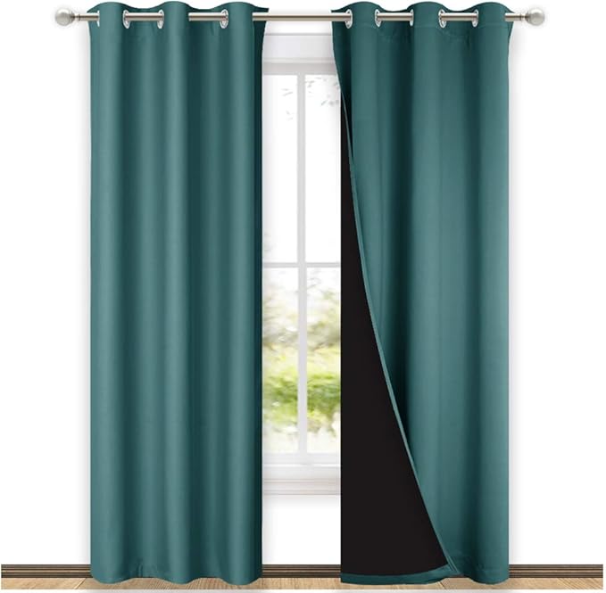 NICETOWN Sea Teal Full Shade Curtain Panels, 37" Wide x 80" Long, Sea Teal, Pair of Thermal Insulated & Energy Efficiency Blackout Drapes for Living Room, Lined Silky Performance Window Dressing by NICETOWN