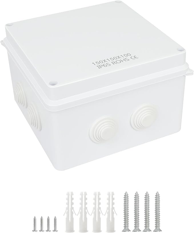 LeMotech Junction Box, ABS Plastic IP65 Waterproof and Dustproof, Universal Electrical Enclosure, Outdoor and Indoor Project Box 5.9X 5.9X 3.9 inch (150 x 150 x 100 mm) by LeMotech