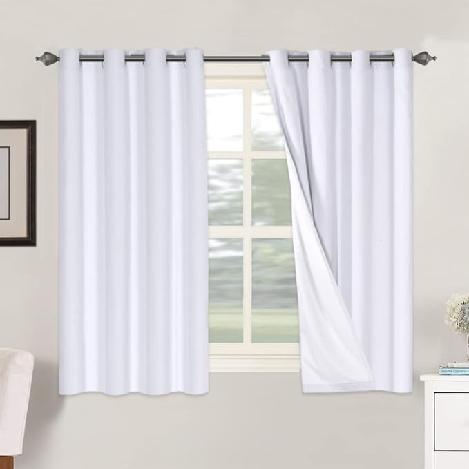 H.VERSAILTEX Linen Blackout Curtains 54 Inches Long 100% Blackout Thermal Insulated Textured Linen Look Curtain Draperies Anti-Rust Grommet, Energy Saving with White Liner, 2 Panels, Bright White by HVERSAILTEX