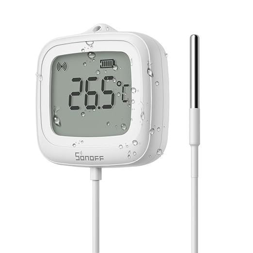 SONOFF SNZB-02LD Zigbee Waterproof Temperature Sensor with 1.5M Stainless Steel Probe, LCD Display, -40~115°C Range, APP Monitoring, Magnetic Mount, Works with Zigbee Hub by SONOFF