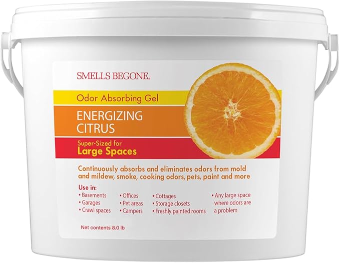 SMELLS BEGONE 1-Gallon Gel Odor Eliminator – High-Capacity, Long-Lasting Absorber for Large Basements, Garages, Workshops & Commercial Areas – Remove Tough Odor with Essential Oils (Energizing Citrus) by SMELLSBEGONE