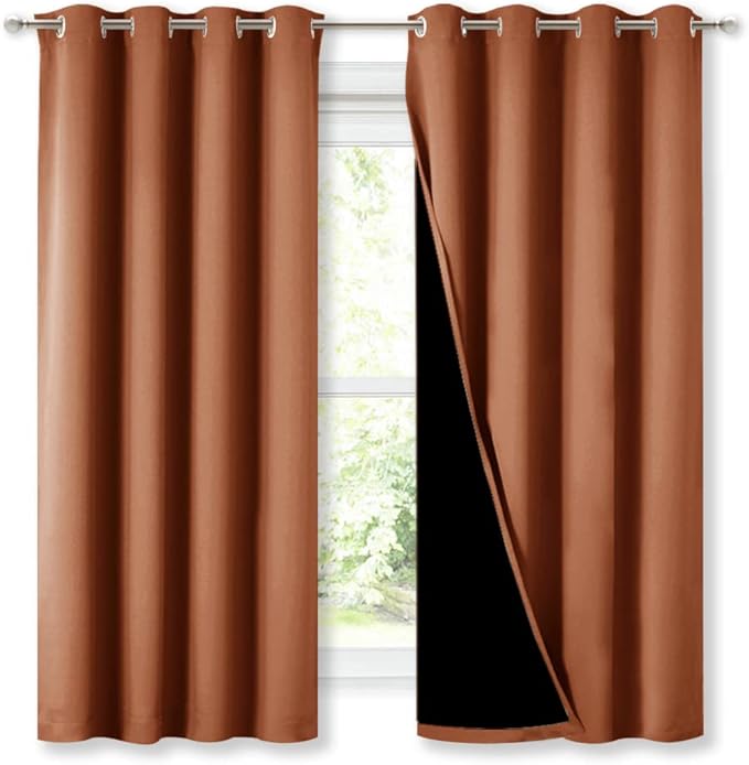 NICETOWN Burnt Orange 100% Blackout Lined Curtains, 2 Thick Layers Completely Blackout Window Treatment Thermal Insulated Drapes for Kitchen/Bedroom (1 Pair, 52" Width x 63" Length Each Panel) by NICETOWN