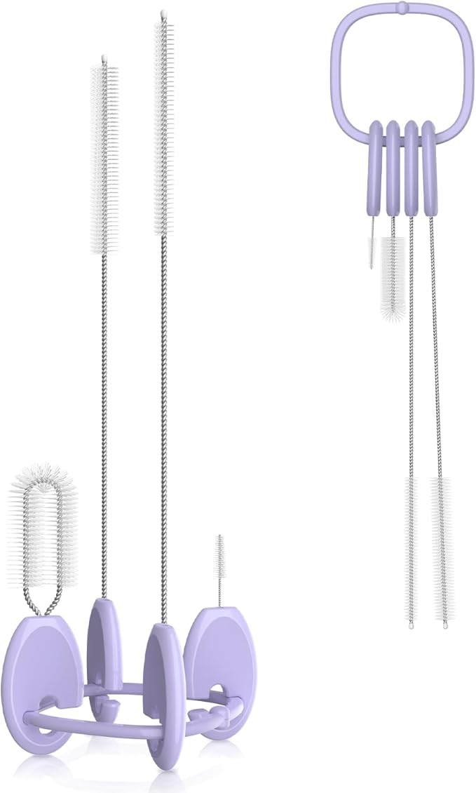 YOTIME Standing Straw Cleaner Brush Set, 4in1 Reusable Straw Brushes with Holder Ring, for Wide and Narrow Straws, Tumblers, Water Bottles and Cups, Purple by YOTIME