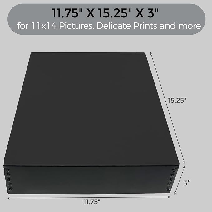 Lineco Archival 11 x 14 x 3 inches Museum Archival Storage Box, Drop Front Design, Acid-Free with Metal Edge. Preserves Photos Documents, Black - Image 2