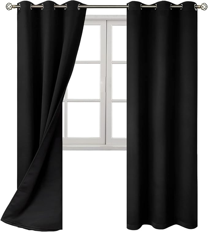 BGment Thermal Insulated 100% Blackout Curtains for Bedroom with Black Liner, Double Layer Full Room Darkening Noise Reducing Grommet Curtain (42 x 84 Inch, Black, 2 Panels) - Image 8