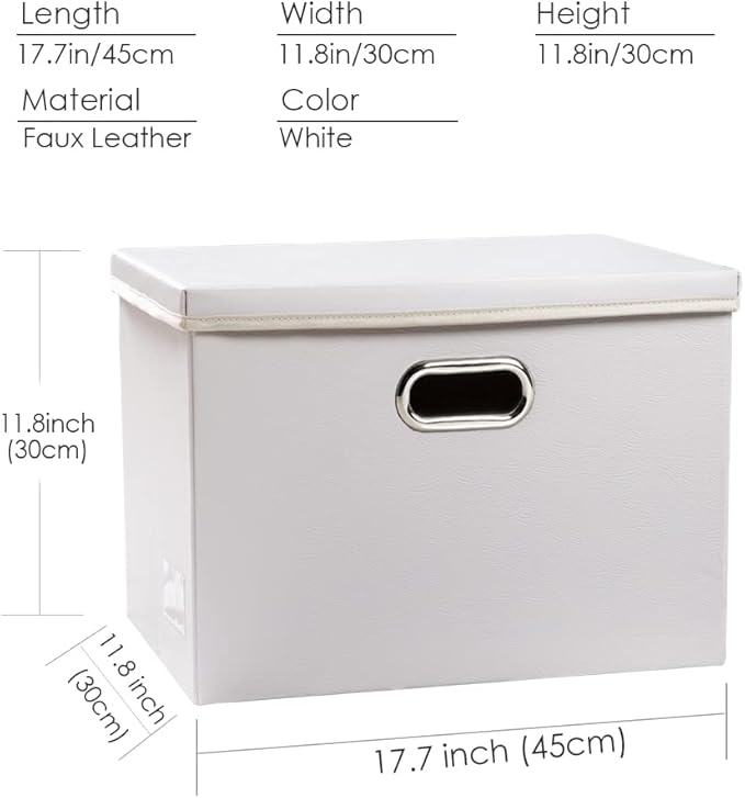 PRANDOM Large Stackable Storage Bins with Lids [3-Pack] Leather Fabric Foldable Storage Boxes Organizer Containers Baskets Cube with Cover for Bedroom Closet Office Nursery White (17.7x11.8x11.8) - Image 4