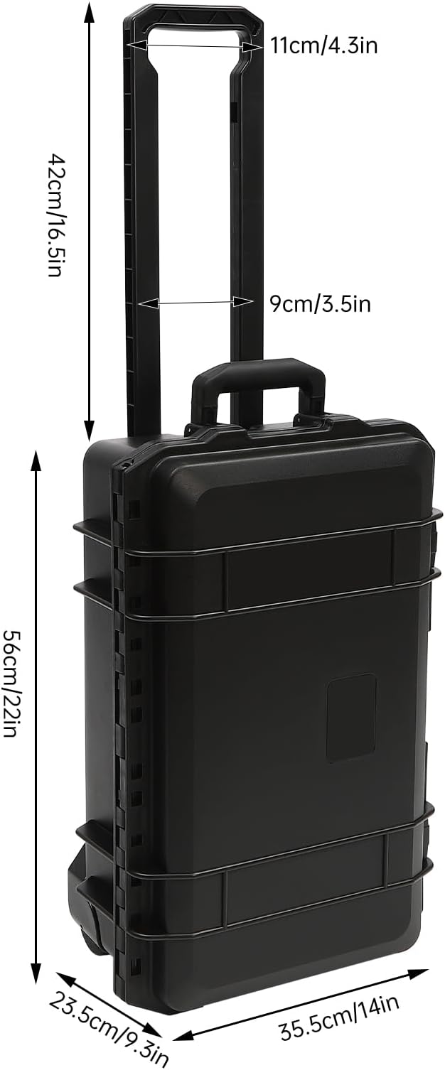 22" Weatherproof Hard Case Rolling Waterproof Case Dry Box with Foam Protective Cases Shockproof Hard Travel Cases For Cameras Lenses Electronic Equipment (Black) - Image 2