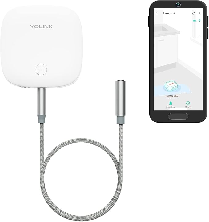 YoLink Water Leak Sensor 2,1/4 Mile World's Longest Range Smart Home Water Leak Sensor,Water Leak Detector with Built-in Siren Up to 105dB,Works with Alexa and IFTTT-YoLink Hub Required,YS7904-UC by YoLink