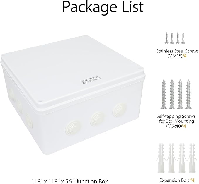 LeMotech Junction Box, ABS Plastic IP65 Waterproof and Dustproof, Universal Electrical Enclosure, Outdoor and Indoor Project Box 11.8X 11.8X 5.9 inch (300 x 300 x 150 mm) - Image 8