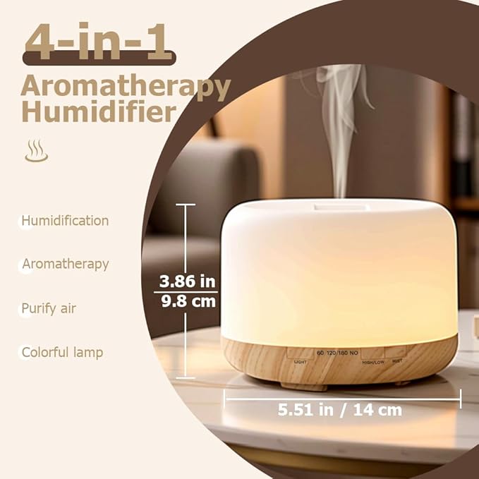 500ml Premium Essential Oil Diffuser,Quiet 4-in-1 Ultrasonic Aromatherapy Humidifier,7 Color LED Lights,with Adjustable Automatic Timer Off Function and Spray Mode. (Yellow Woodgrain,Mini Model) - Image 2