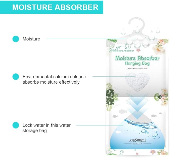 CANAGER Hanging Moisture Absorber-12 Packs, Hanging Dehumidifier Bags for Closet,Bedroom and kitchen,Fragrance Free,Moisture Absorb 12.5OZ - Image 4