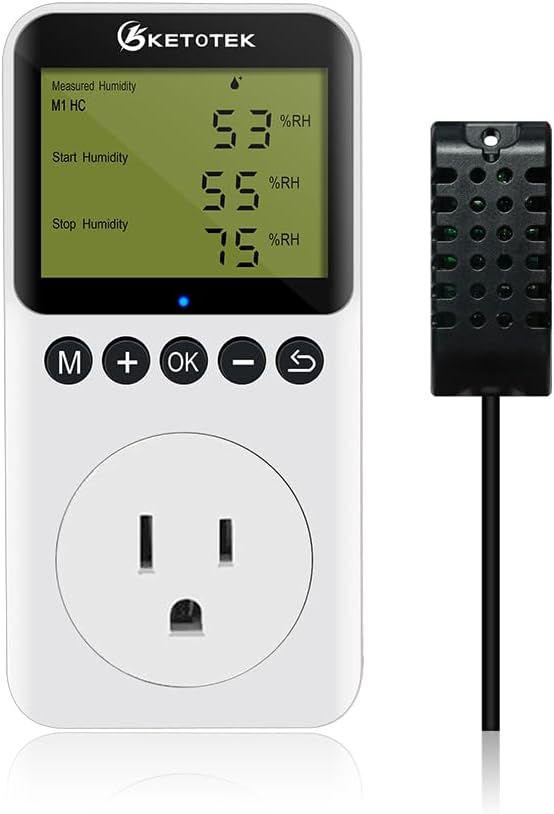 KETOTEK Digital Humidity Controller Outlet Plug with Sensor Probe, 120V Humidistat Controller Plug for Reptile Mushroom Greenhouse, Humidity Switch Outlet by KETOTEK