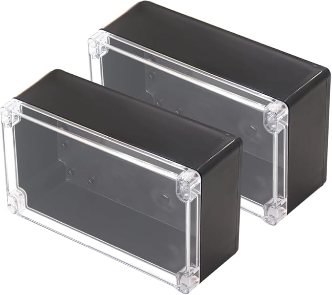 Project Box IP65 Waterproof Junction Box ABS Plastic Black Electrical Boxes DIY Electronic Project Case Power Enclosure Clear Cover 7.87"x4.72"x2.95"(2Pcs) by Otdorpatio