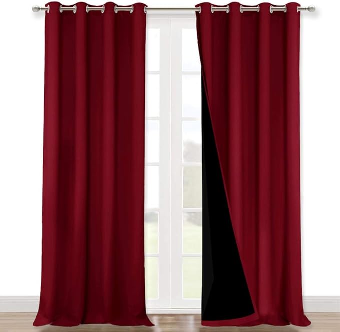 NICETOWN Full Shading Curtains 90 inches Long 2 Panels Set for Windows, Super Heavy-Duty Black Lined Blackout Curtains for Bedroom, Privacy Assured Window Treatment (Burgundy Red, 52 inches W) by NICETOWN