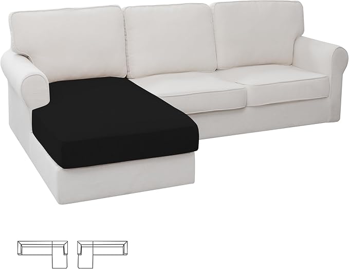 Easy-Going Stretch Sectional Couch Covers 1 Piece Chaise Lounge Slipcover L Shape Separate Cushion Couch Seat Chaise Cover for Both Left/Right Sectional Couch Black by Easy-Going