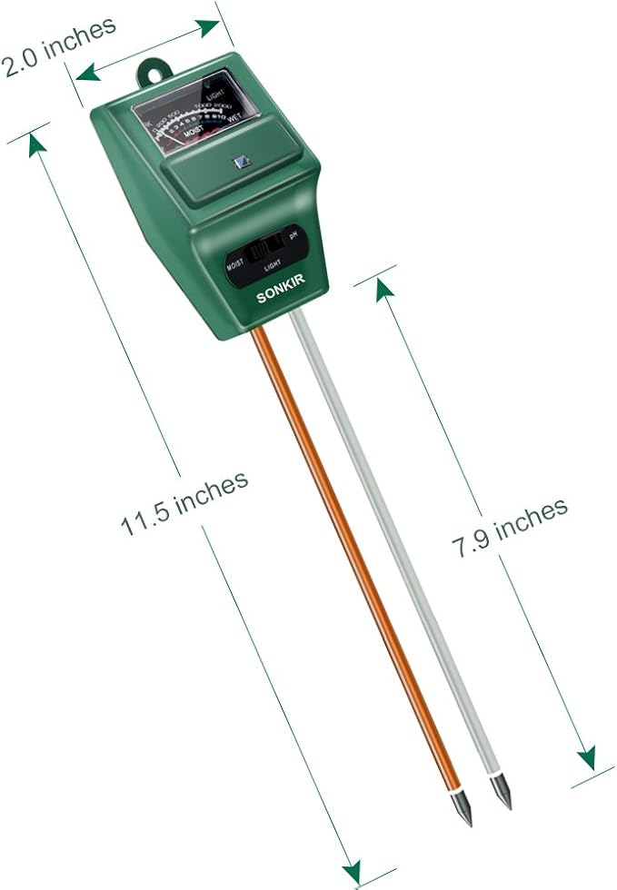 SONKIR Soil pH Meter, MS02 3-in-1 Soil Moisture/Light/pH Tester Gardening Tool Kits for Plant Care, Great for Garden, Lawn, Farm, Indoor & Outdoor Use (Green) - Image 6